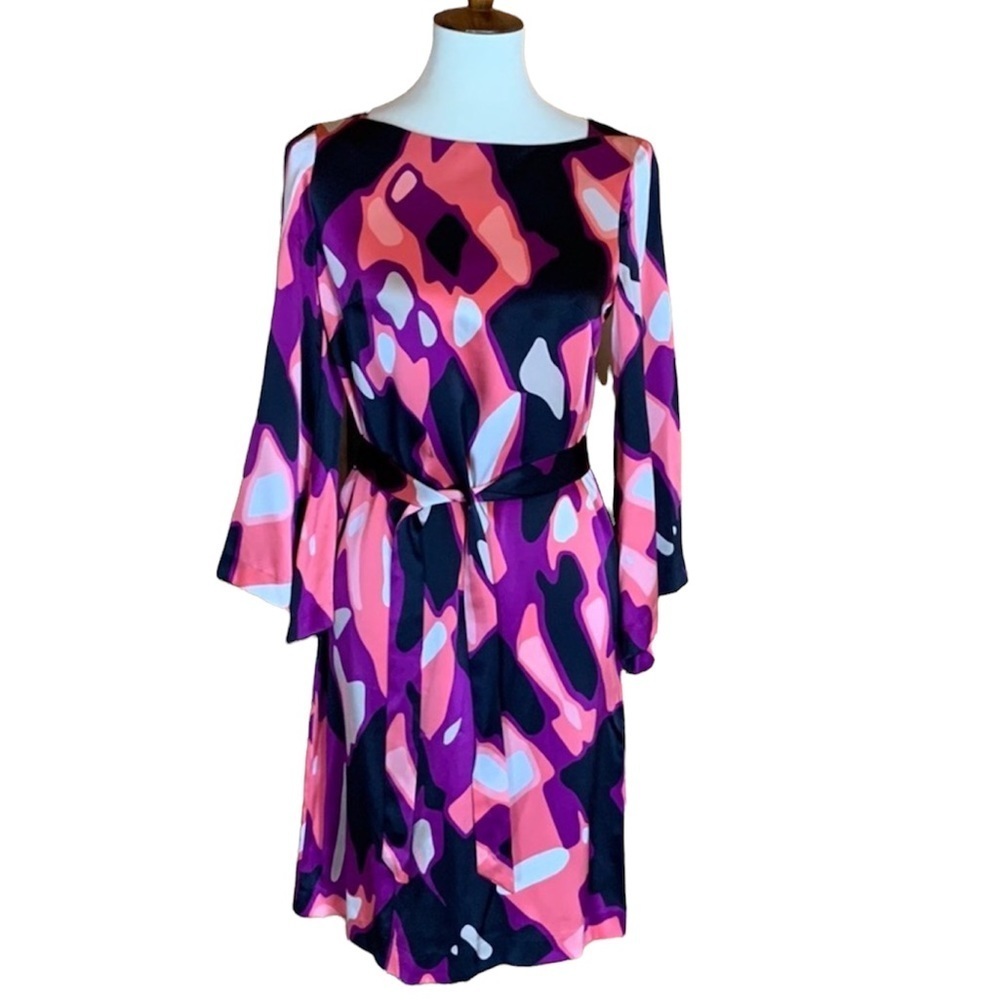 Trina Turk mod print silk dress with sash belt Size 2